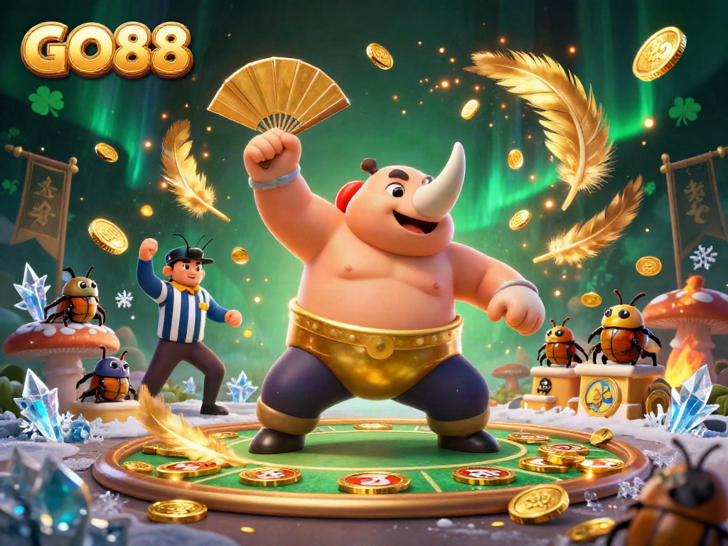 Win at GO88 with an epic sumo beetle championship in a vibrant casino arena.