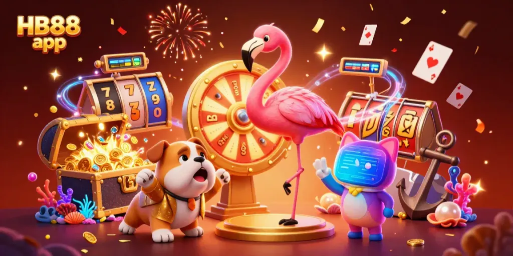Experience winning moments with HB88 app’s exciting games showcased in this vibrant illustration.