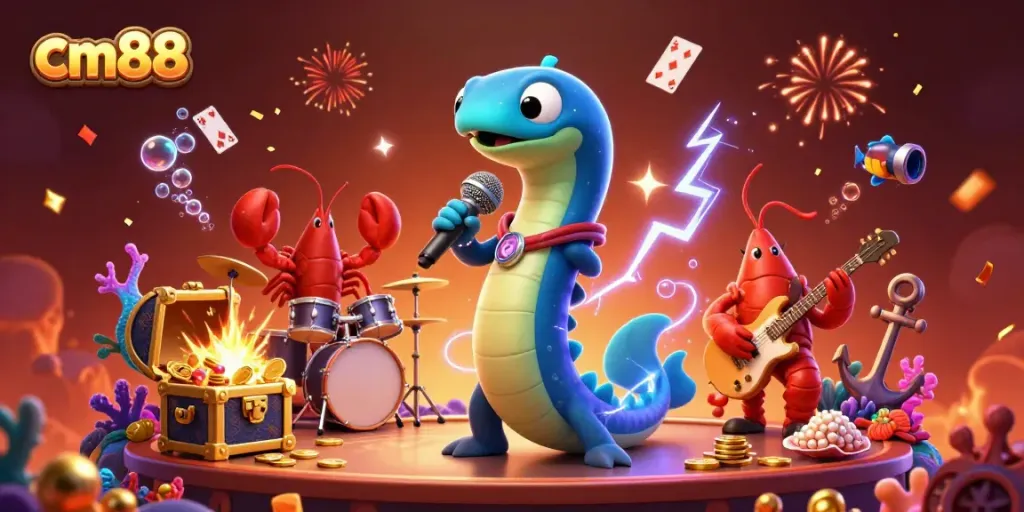 Experience vibrant casino action with cm88 as a DJ electric eel performs alongside a lobster drummer and seahorse guitarist.