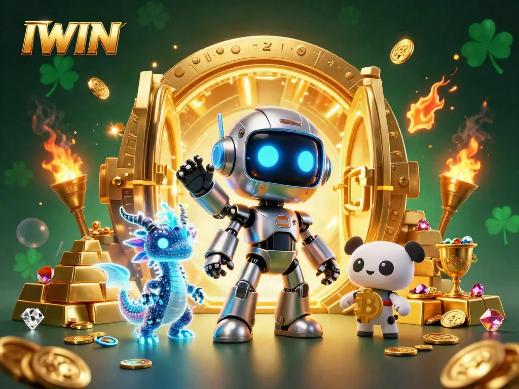 IWIN visualizes thrilling moments in gaming with a cartoon robot and a bitcoin-carrying drone