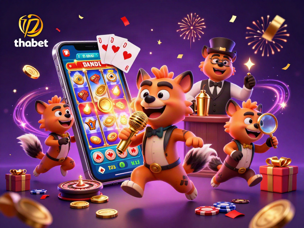 Experience excitement at thabet's comedy casino, featuring hyenas, slots, and vibrant decorations.