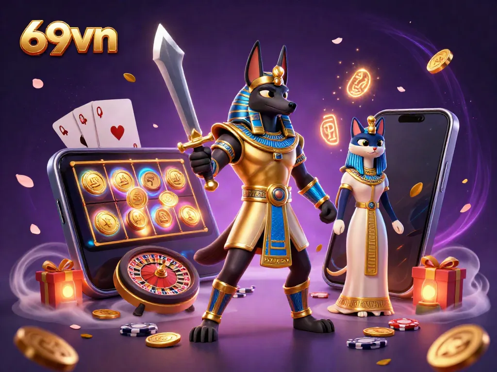 Engage in thrilling gaming at 69vn, where an Egyptian warrior meets modern slot excitement!