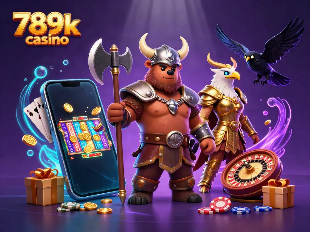 Engaging 3D illustration of the 789k casino featuring vibrant slot game elements and fantasy characters.