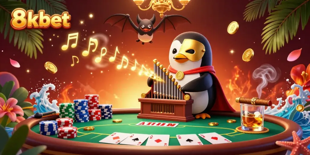 Experience the thrill of 8xbet with a unique 3D illustration featuring playful casino elements.