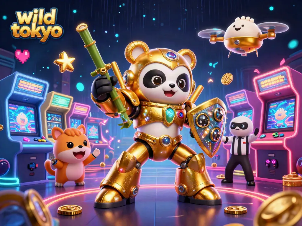 Experience the thrill of wild tokyo with a dynamic casino arena featuring an engaging panda piloting a robot.