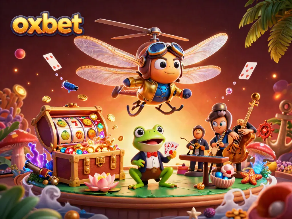 Experience thrilling action at oxbet's vibrant casino with immersive dragonfly pilots and card-dealing frogs.
