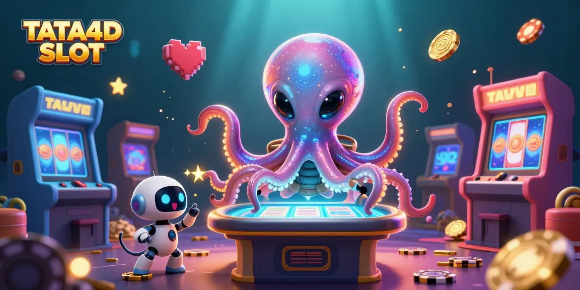 Engage with TATA4D SLOT while the alien octopus spins slot reels in a vibrant cosmic scene.
